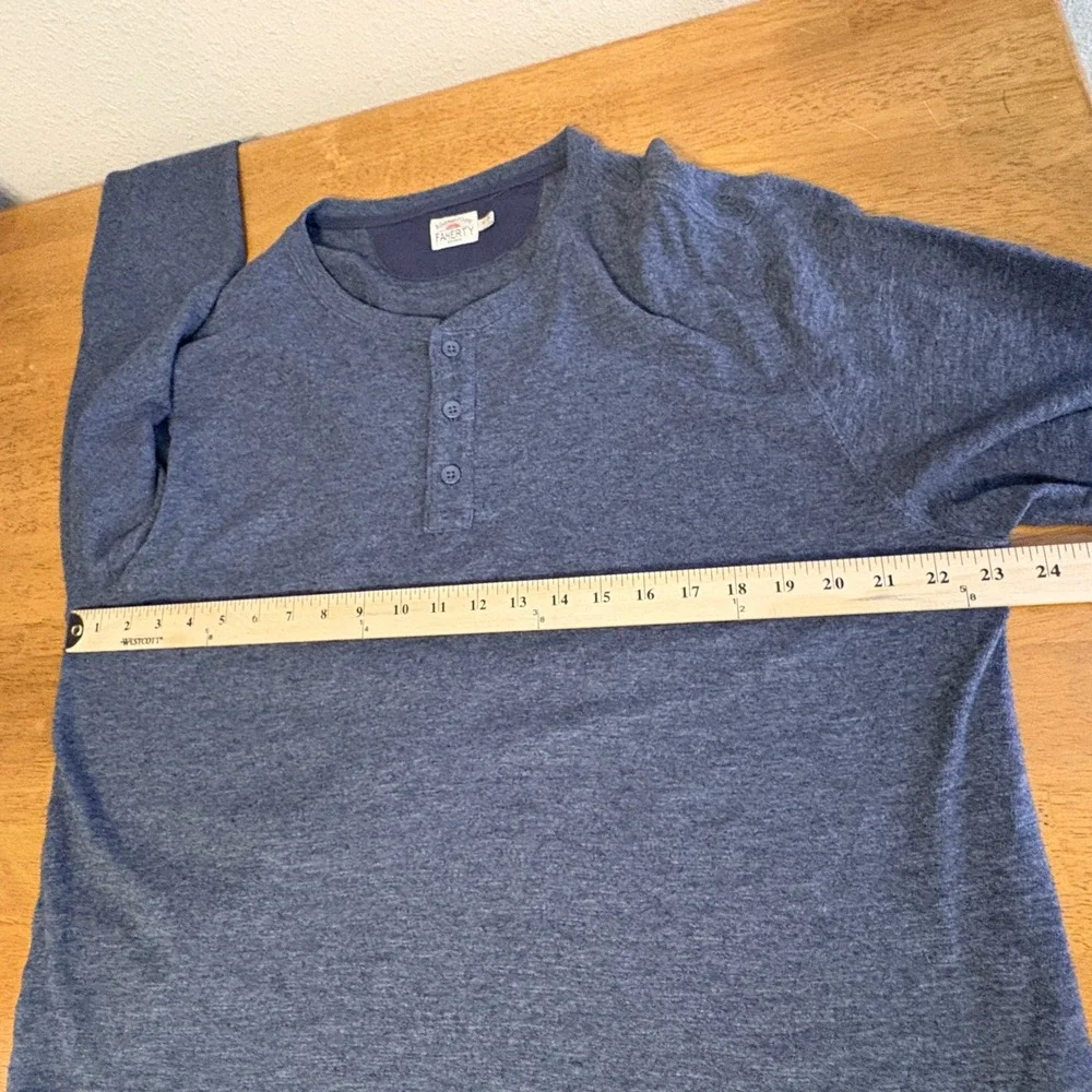 Faherty Mens XL Henley Shirt Blue Long Sleeve 100% Cotton Heathered Ribbed Cuff